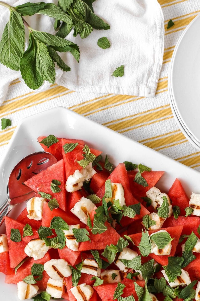 edible MAINE - Watermelon, Mint, and Grilled Halloumi Salad