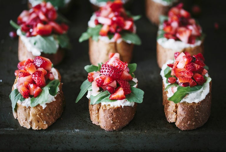 edible MAINE - Strawberry Bruschetta with Ricotta and Arugula