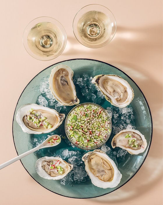 Oysters with Cucumber Radish Mignonette