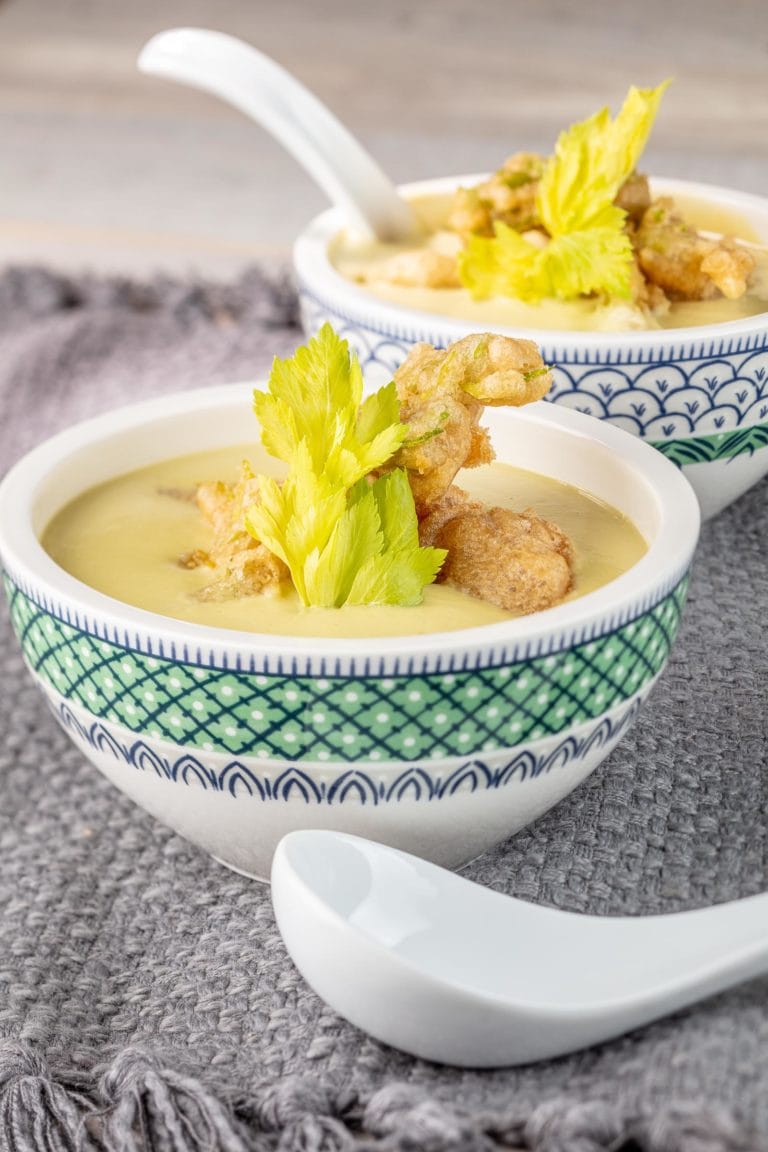 edible MAINE - Celery Bisque with Crispy Celery Hearts
