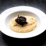 edible MAINE - Creamy Polenta with Charred Onions and Black Trumpet Mushrooms