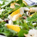edible MAINE - Summer Dandelion Salad with Bacon Vinaigrette and Homemade Croutons
