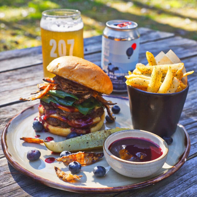 edible MAINE - Baxter Blueberry Ale BBQ Smash Burger