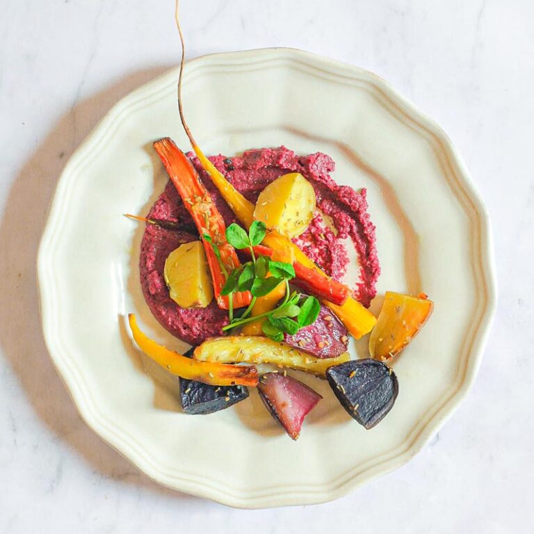 edible MAINE - Roasted Root Vegetables with Harvest Maine Beet and Carrot Spread