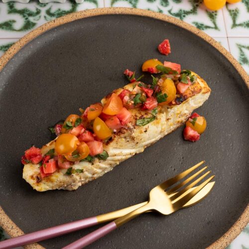 edible MAINE - Seared Halibut with Strawberry–Tomato Salsa